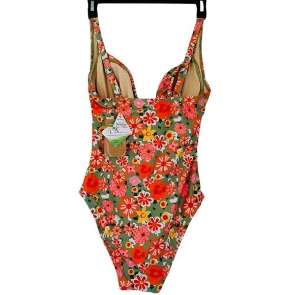 BERLOOK Women's Tie Floral Sexy One-Piece Tankini Swimsuit Size Small - Picture 2 of 7